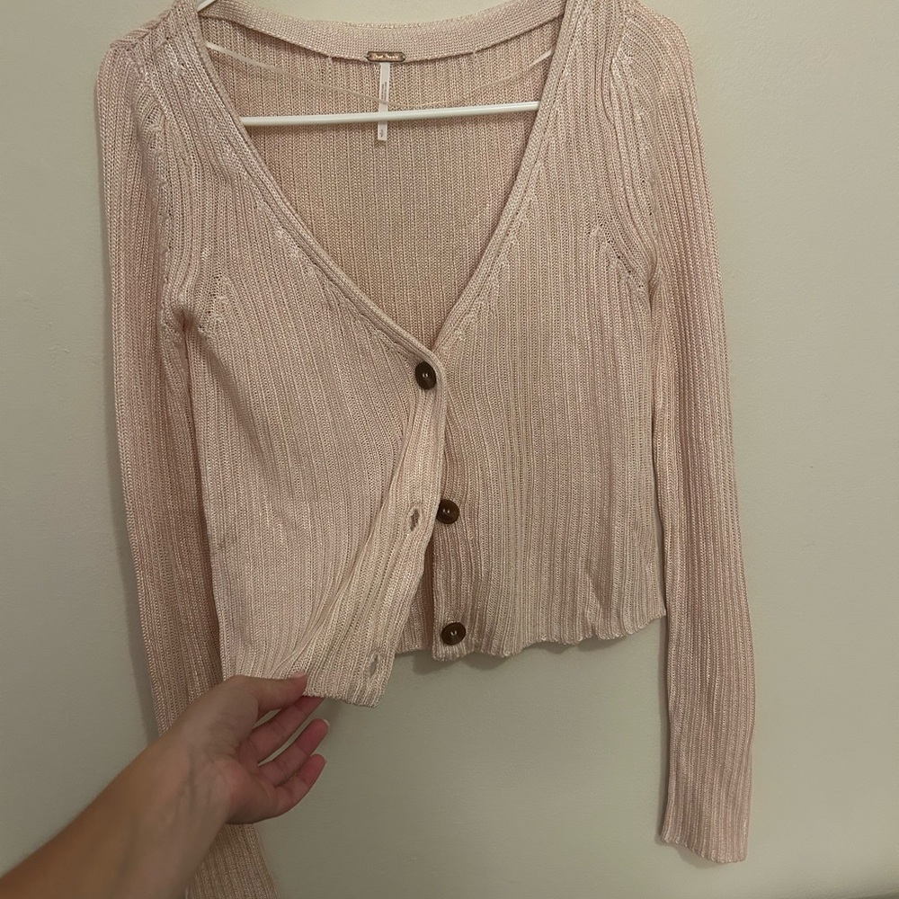 Free People Blush Ribbed Knit Cardigan